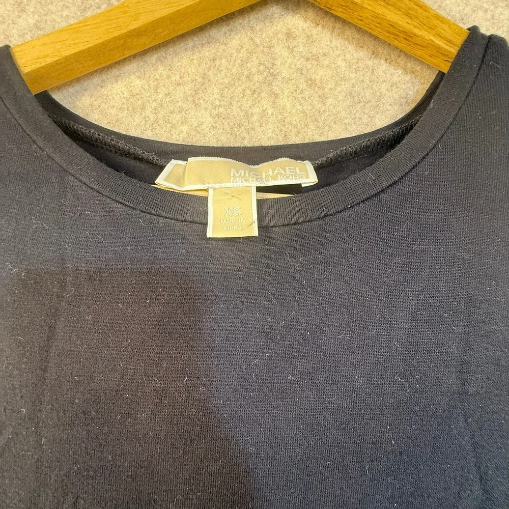 Michael Kors Womens Black‎ Layered Mixed Media Sleeveless Top Gold MK Logo XS